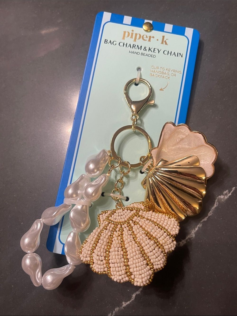 piper•k Pink Beaded Shell Keychain & Card Holder Charm & Bag Charm